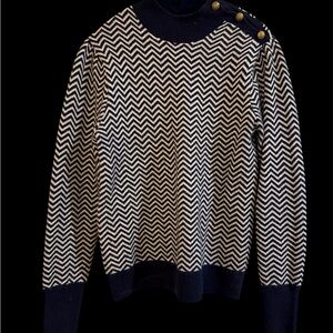 Ladies J Crew Chevron Pattern Sweater with Gold Button Accents